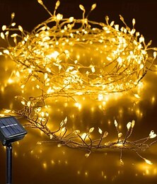 Недорогие -Гирлянда из фейерверков на солнечных батареях, 6 м, 200 светодиодов — украшение для садового газона на открытом воздухе, энергосберегающий медный провод с солнечной батареей, идеально подходит для освещения двора, окон, заборов и деревьев