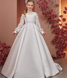 preiswerte -kinderkleidung Mädchen Blumenmädchen Kleid Kleid für die Erstkommunion Feste Farbe Ärmellos Langarm Leistung Hochzeit Party Gitter Prinzessin Süß Gitter Mitte der Wade Etuikleid Tüll-Kleid Sommer