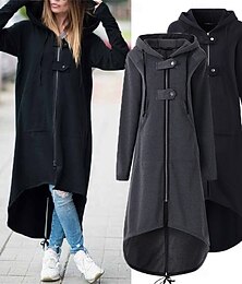 economico -Per donna Informale Manica lunga Felpa Maglie lunghe Strada Da giorno Cerniera Tasche Nero Grigio Autunno Inverno