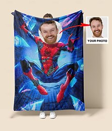 abordables -Couverture de super-héros personnalisée couverture Spider avec photo couverture personnalisée pour garçons cadeau de Saint-Valentin cadeau d'anniversaire pour les fans de super-héros