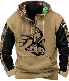 abordables -Homme Camouflage Cerf Sweat à capuche Sweatshirt Cowboy Occasionnel manche longue À capuche Sport en Plein Air Chasse Noir Marron Avec Poches Impression 3D Automne Hiver Designer