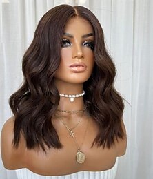 economico -Capelli umani di Remy Chiusura 5x5 13x4 Pizzo Frontale Parrucca Parte di mezzo Brasiliano Ondulato Marrone Parrucca 130% 150% Densità dei capelli con i capelli del bambino 100% Vergine Senza colla
