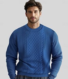 abordables -Homme Pull Jacquard Tricoter Jacquard Couleur Unie Col ras du cou Tricots Élégant Noël Cadeaux de Noël Vêtement Tenue Automne Hiver bleu marine Bleu Roi S M L