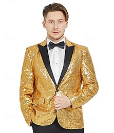 お買い得  -レトリ/ヴィンテージ 1980年代 メタリック色 タキシード スーツ&ブレザー ディスコ スパンコール スリムフィット 仮装 男性用 カーニバルコスチューム クリスマス ハロウィーン カーニバル プライドパレード プライド月間 成人 コート