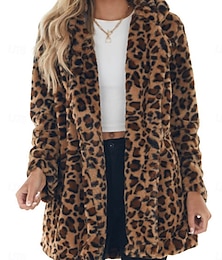economico -Per donna Cappotto invernale Tenere al caldo Traspirante Collage Con tasche Vintage Di tendenza Leopardo Festa / Serata Apertura anteriore Lungo Collo ripiegabile Standard Manica lunga Capispalla