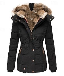 economico -Per donna Piumino Giornaliero Inverno Lungo Cappotto Di tendenza Streetwear Giacca Manica lunga Colletto di pelliccia Collage Nero Rosa Blu marino