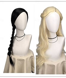 economico -Parrucca da cosplay per donna, con capelli sintetici, treccia nera per Elphaba, bionda, lunga e ondulata per il costume da festa di Glinda.