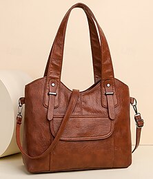 economico -borsa tote vintage in similpelle marrone da donna con doppi manici e tracolla regolabile: spaziosa ed elegante per l'uso quotidiano