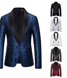 preiswerte -Herren Blazer Sakko Geschäft Cocktailparty Hochzeitsfeier Modisch Brautkleider schlicht Frühling & Herbst Baumwollmischung Paisley-Muster Knopf Tasche Komfortabel Einreihiger Verschluss Blazer Silber