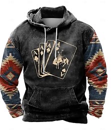 abordables -Hombre Póker Sudaderas Abrigos Sudadera con capucha Cuello Barco Moda Impresión 3D Festivos Vacaciones Ropa de calle Negro Azul Piscina Correa Otoño Invierno Diseñador