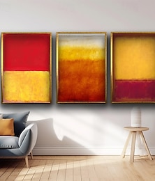billiga -gul röd uppsättning med 3 canvas mark rothko handmålade oljemålningar berömda färgglada rothko handgjorda minimalism konstmålning heminredning galleri vägg sträckt ram redo att hänga