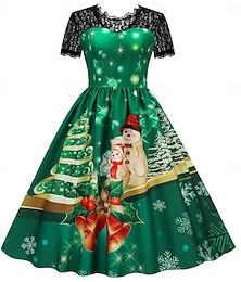 preiswerte -A-Linie Kleid Ausgefallenes Weihnachtskleid Damen 1950er Weihnachten Muster Erwachsene Weihnachten Maskerade Heiligabend Weihnachten Party Silvester Kleid