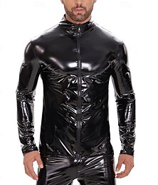 preiswerte -Mantel Jacke Ganzkörperanzug Karnevalskostüm Herren Glänzend Metallisch Reißverschluss Kostüm für Leistung Club Pole Dance Halloween Karneval Erwachsene