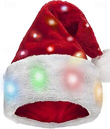 abordables -bonnet de Père Noël en peluche, chapeaux de Noël amusants pour enfants &adultes avec 20 lumières LED lumineuses à changement de couleur et piles - taille adulte