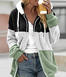abordables -Mujer Abrigo de invierno Chaqueta de Invierno Chaqueta de lana Abrigo de peluche Exterior Calle Diario Otoño Invierno Regular Abrigo Ajuste regular Mantiene abrigado Transpirable Contemporáneo