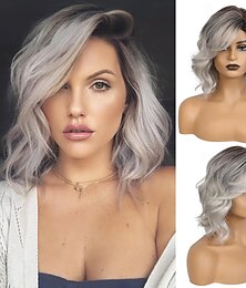 economico -parrucca corta ondulata riccia con frangia per donne e ragazze uso quotidiano parte laterale parrucche sintetiche sostitutive per capelli dall'aspetto naturale