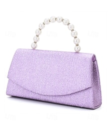 economico -pochette da donna con glitter viola e manico in perla – elegante borsa da sera per feste e matrimoni