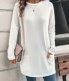 economico -Per donna maglietta Liscio Di tendenza Moderno Informale Manica lunga Girocollo Top regolari Giornaliero Fine settimana Collage Bianco Rosa Rosso Autunno Inverno