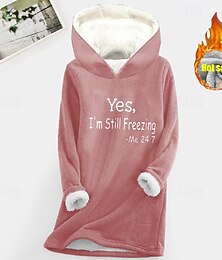 abordables -Sudadera con capucha para mujer, jersey con letras sherpa, estampado deportivo informal, cálida, suave y cómoda, sudadera con capucha de manga larga, top microelástico para otoño&amp;Tejido suave,