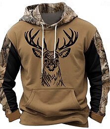 economico -Per uomo Cowboy Cervo Felpe Felpa con cappuccio Manica lunga Felpa con cappuccio Con cappuccio Giornaliero Stampa 3D Sportivo Da mare Abbigliamento di strada Nero Giallo Stampa Tasca frontale