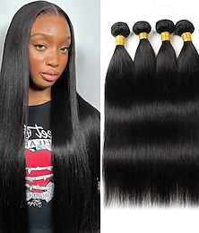baratos -cabelo brasileiro cabelo humano cabelo liso 4 pacote combinação cabelo cortina pacote de cabelo