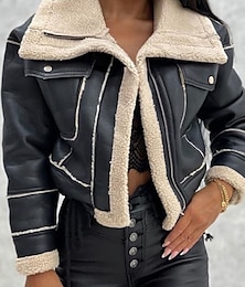 abordables -Mujer Chaqueta de cuero sintético Chaqueta de lana Abrigo de peluche Mantiene abrigado Transpirable Cremallera Bolsillo Forrado con Lana Casual Plano Vacaciones Calle Ropa Cotidiana Noche Cremallera