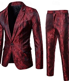 economico -Per uomo Blazer Set Affari Cocktail party Ricevimento di matrimonio Moda Casual Primavera & Autunno Misto Cotone Paisley Tasca 2 Pezzi Confortevole Monopetto Giacca Nero Giallo Borgogna Blu marino