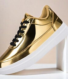 abordables -baskets basses métalliques dorées pour hommes – chaussures à lacets élégantes avec semelle antidérapante blanche pour une tenue décontractée et de fête