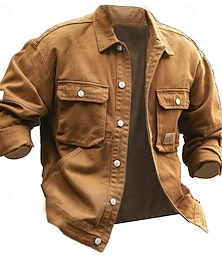 economico -Per uomo Giacca leggera Giacca da camicia Giacca sportiva Giacca da lavoro Formale Interni Tasche Primavera Autunno Inverno Tinta unica Vintage Di tendenza Collo ripiegabile Standard Nero Marrone