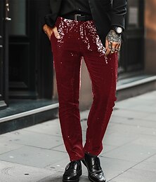 preiswerte -Herren Anzughosen Hose Hosen Chinesisch Chino Pailletten Knopf Tasche Glatt Komfort Party Bühne Modisch Klassicher Stil Schwarz Rote Mikro-elastisch