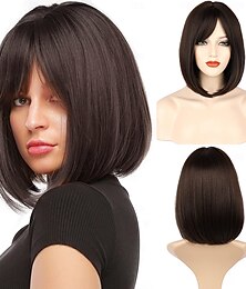 economico -parrucca bob con frangia parrucche per donna parrucca corta dall'aspetto naturale con frangia super morbida &parrucca bob liscia facile da indossare parrucca sintetica resistente al calore con frangia