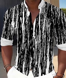 economico -Per uomo Linea Camicie Camicia con bottoni Manica lunga Informale Da mare Interni Giornaliero Estate Primavera & Autunno A fascia collare del nonno Stampa 3D Nero Blu Marrone Verde