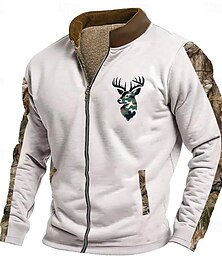 economico -Per uomo Cervo Felpa Maglia Felpa con zip Manica Lunga Felpa Collo alla coreana Con cerniera Moda Quotidiano Semplice Stampa Vacanza Ferie Uscire Tasca Cerniera frontale Inverno