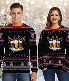 abordables -Papá Noel Reno Cerveza Pullover Sudadera navideña divertida 3D Navidad Gracioso Para Pareja Hombre Mujer Adulto Navidad Carnaval Impresión 3D Fiesta Festival