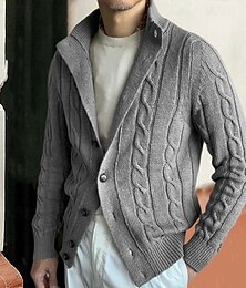preiswerte -Herren Kleid Pullover Strickjacke Gedrehtes Stricken Standard Knopf hoch Feste Farbe Modisch Klassisch Freizeitskleidung Verabredung Bekleidung Herbst Winter Schwarz Kaki M L XL