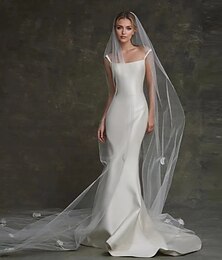 economico -Abiti da Sposa Sirena  Tromba Collo quadrato Senza maniche Strascico  Spazzola di Taffetà Abiti da Sposa di Colore Solido