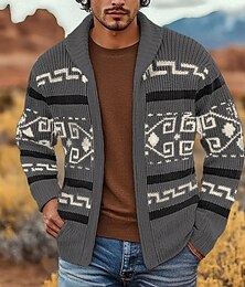 preiswerte -Herren Jacquard-Pullover Strickjacke Zip Pullover Reißverschluss Stricken Zip Stammes Coiled Gola Modisch Klassisch Outdoor Urlaub Bekleidung Drop-Schulter Herbst Winter Marineblau Kaki M L XL