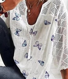 economico -Per donna Camicia Blusa Farfalla Giornaliero Essenziale Manica a 3/4 A V Top regolari Giornaliero Collage Stampa Bianco Giallo Blu Estate Primavera