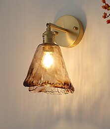 economico -applique moderna in ottone applique minimaliste con paralume in vetro color tè lampade da parete con regolazione di 90° su e giù 110-240v