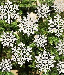 abordables -36 pièces de flocons de neige - décorations d'arbre de Noël, ornements de flocons de neige pour arbre, ornements de flocons de neige blancs à paillettes en plastique, décor de pays des merveilles