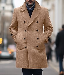 preiswerte -Herren Wintermantel Trenchcoat Formal Hochzeit warm halten Tasche Winter Feste Farbe Weihnachten Elegant Steigendes Revers Standard Schwarz Khaki Grau Jacken