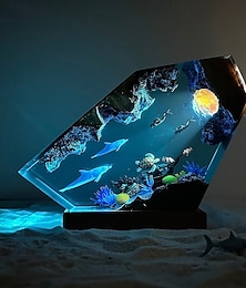 economico -luce notturna in resina oceanica fatta a mano, luce notturna in resina con delfino e tartaruga, coppia di subacquei che esplorano il mondo sottomarino, pesce pagliaccio, erba d'acqua, lampada da