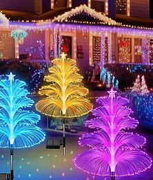 baratos -Luzes de Árvore de Natal Solares Luzes de Fibra Óptica com Mudança de Cor Luzes de Passagem para Decoração de Jardim Gramado - Instalação Semi-Embutida Decoração de Festa de Natal Removível