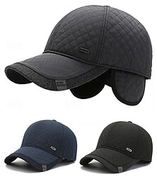 abordables -Gorra de béisbol acolchada de invierno para hombre con orejeras: gorro cálido e impermeable para exteriores en negro, azul marino y gris oscuro