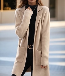 abordables -pull femme cardigan pull veste col chemise tricot poche tricoté printemps automne maison quotidien week-end élégant quotidien décontracté manches longues couleur pure noir camel