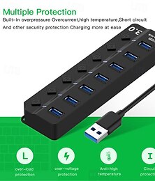 olcso -USB 3.0 Hubok 7 Portok 7 az 1-ben USB Hub val vel USB3.0*7 5V / 2A Power Delivery Kompatibilitás Laptop