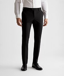 voordelige -Heren Kantoorpantalon Thuisgekomen Zwart Lang Effen Kleur Micro-elastisch Regular Fit 2024