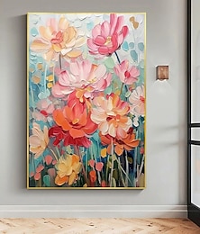 preiswerte -großes Blumenlandschafts-Ölgemälde auf Leinwand handgemachtes pastellfarbenes Blumengemälde Frühlingsblumenlandschaftsgemälde großes Wandbild Ölgemälde für Wohnzimmer Schlafzimmer Dekor