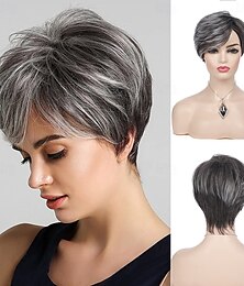 voordelige -dames korte pruik gelaagde synthetische hittebestendige pixie haar pruik voor dagelijks feestgebruik