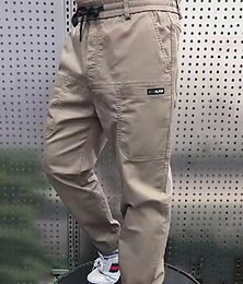 abordables -Hombre Pantalones cargo Pantalones tapered Pantalones Correa Cintura elástica Plano Listo para vestir Exterior Diario Acampada y Senderismo Moda Clásico Negro Caqui